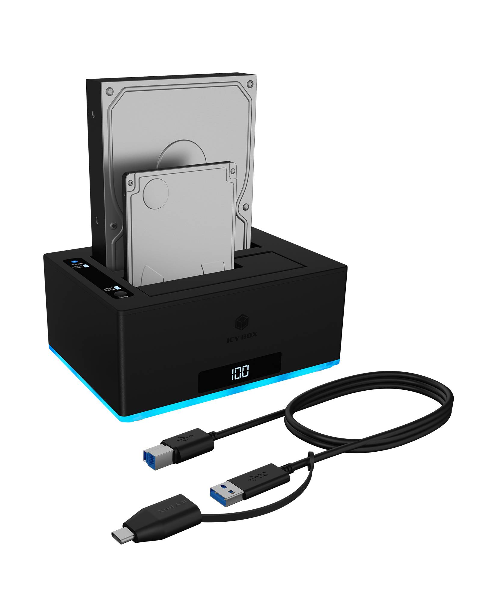 ICY BOX IB-127CL-U3; Docking und Klonstation für 2x 2,5" o. 3,5" HDD/SSD USB 3.2 Gen 1 USB 3.0 SATA 6 Gb/s 2 Porte Dupli-0