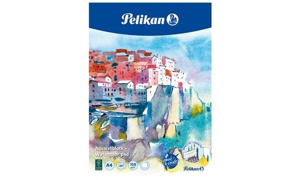 Pelikan Aquarellblock C4/20, DIN A4, 150 g/qm, 20 Blatt strukturiertes Aquarellpapier, FSC-zertifiziert, - 1 Stück (2368-1