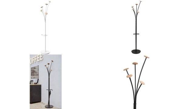 Appendiabiti da Terra con Portaombrelli Festival BC Alba - 5 Posti - 175 cm - PMFESTW BC (Bianco e Legno)-1