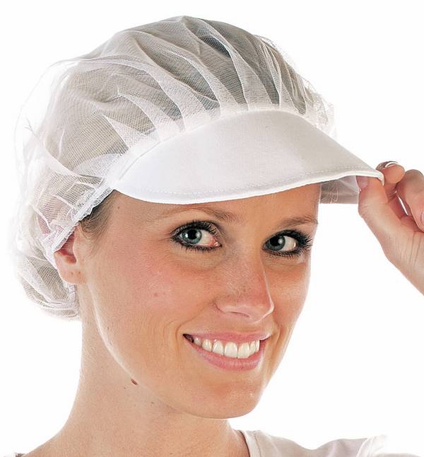 Cuffia in rete Hygostar con visiera, bianca, nylon