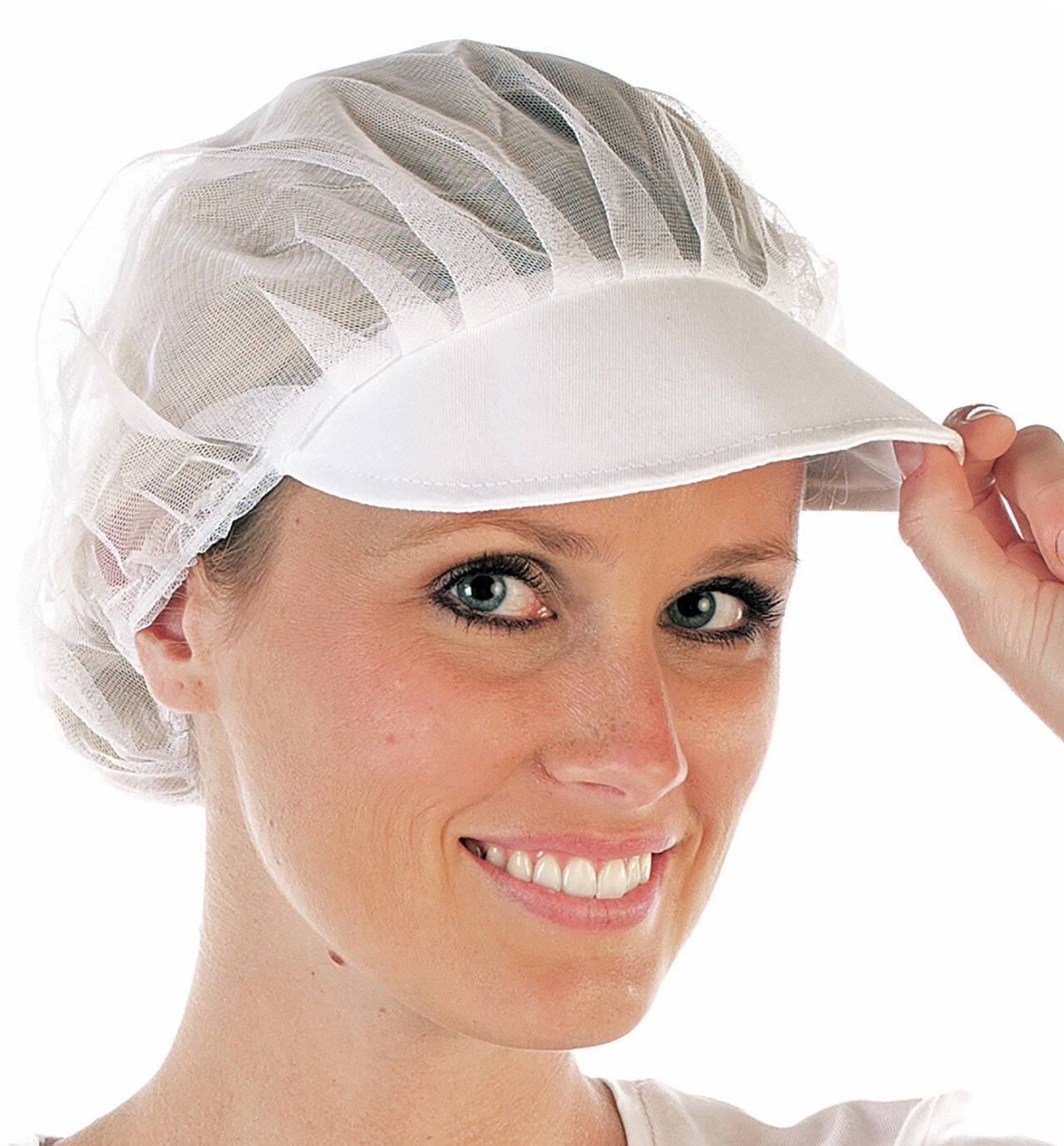 Cuffia in rete Hygostar con visiera, bianca, nylon-0