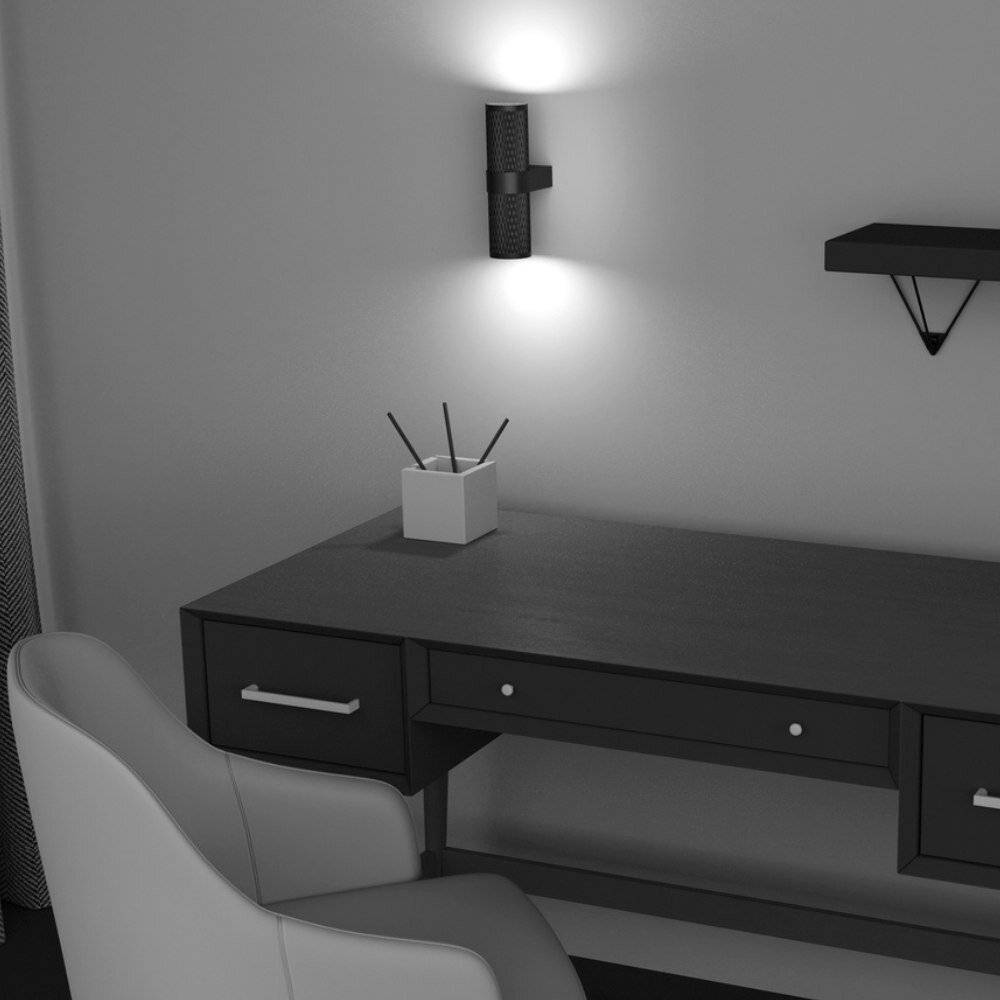 Applique Da Parete Moderno Focus Design Alluminio Nero 2 Luci Gu10 7W-2