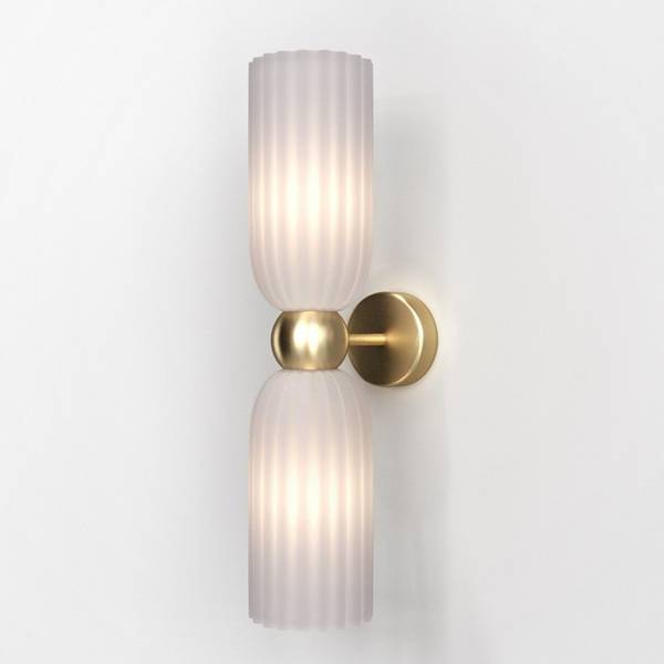 Applique Contemporanea Antic Metallo Oro 2 Luci Diffusore In Vetro