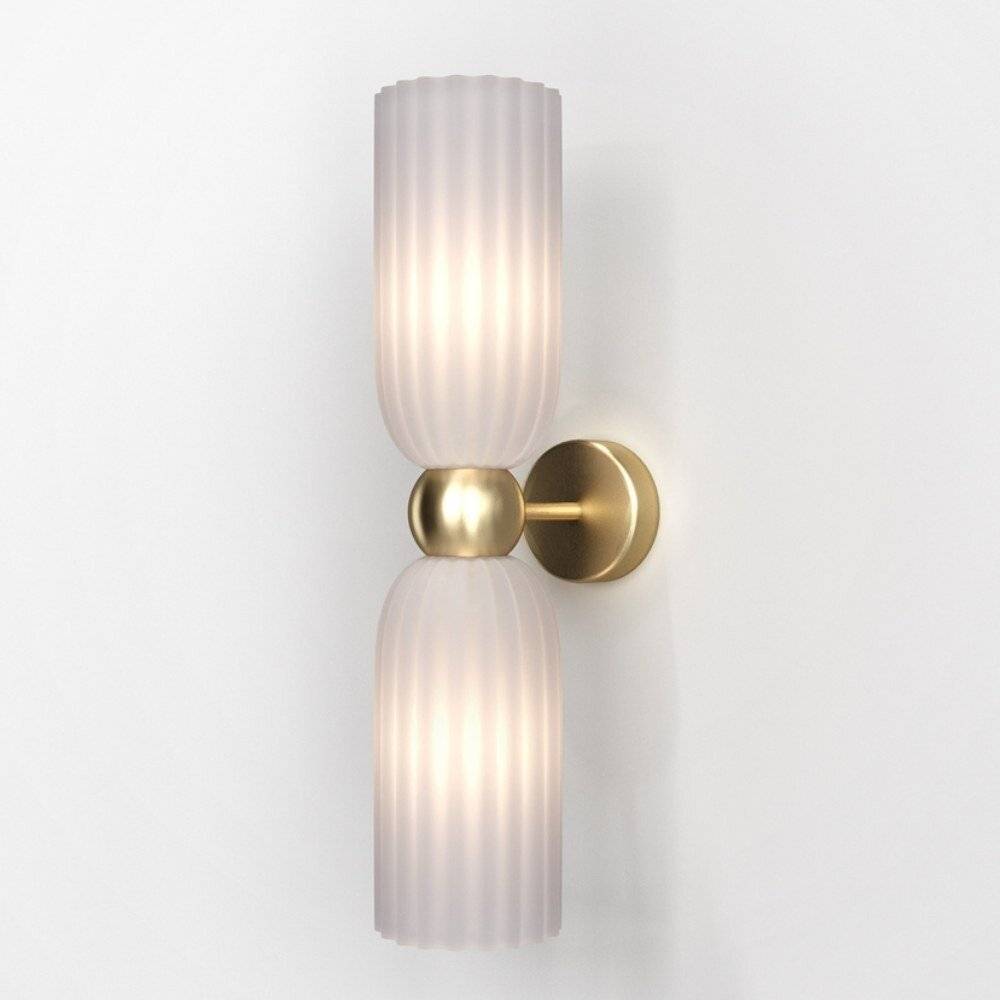 Applique Contemporanea Antic Metallo Oro 2 Luci Diffusore In Vetro-0