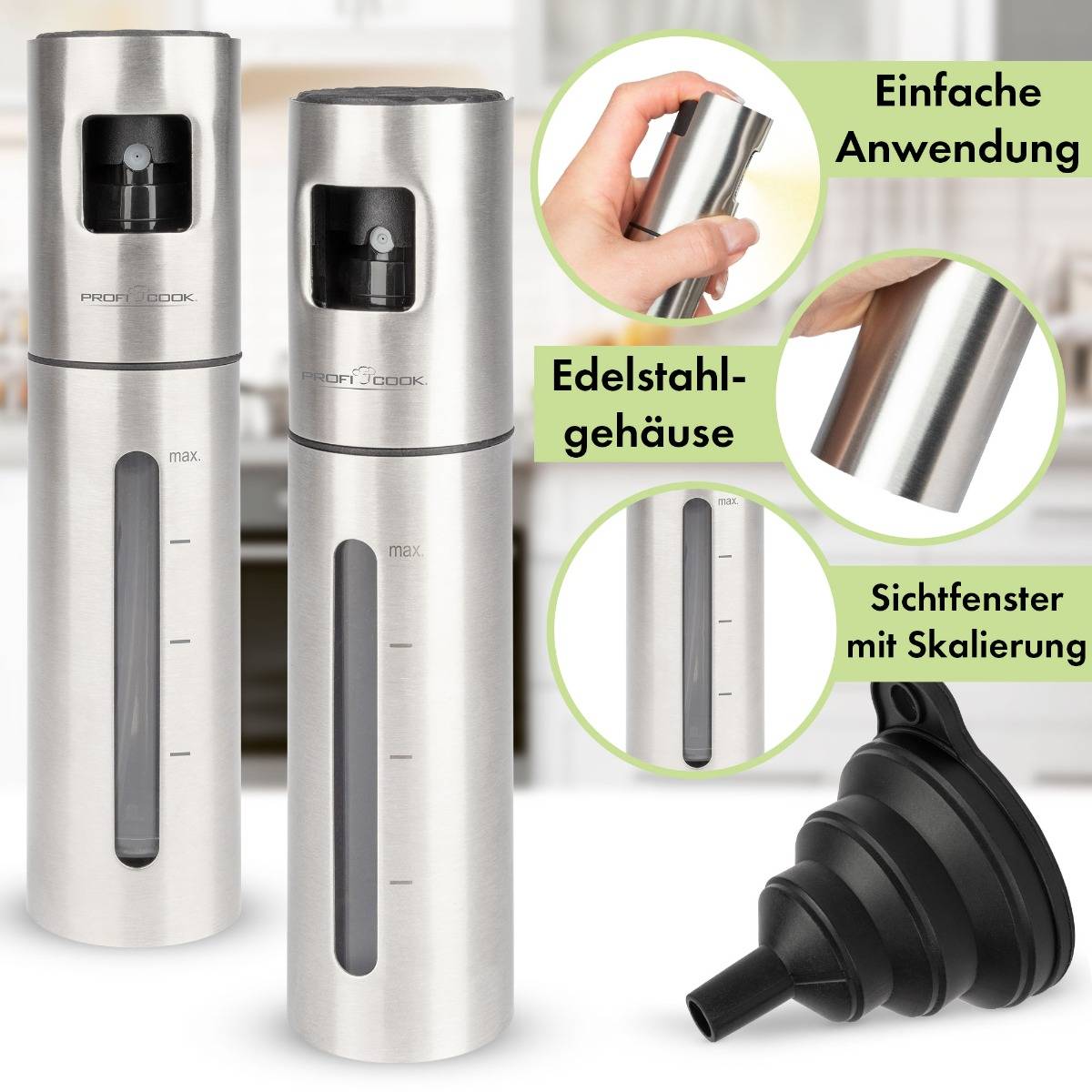 PROFI COOK Essig- & Ölsprüher PC-EOS 1270, Edelstahl gehäuse mit Sichtfenster, Sichtfenster mit Skalierung, - 1 Stück (5-4