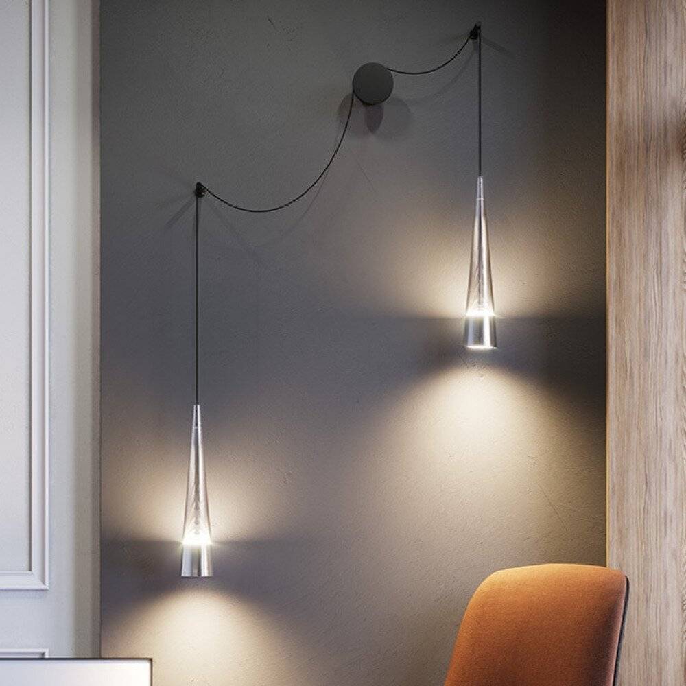 Applique Da Parete Moderno Sintesi Metallo Cromo Vetro 2 Luci Led 24W-0