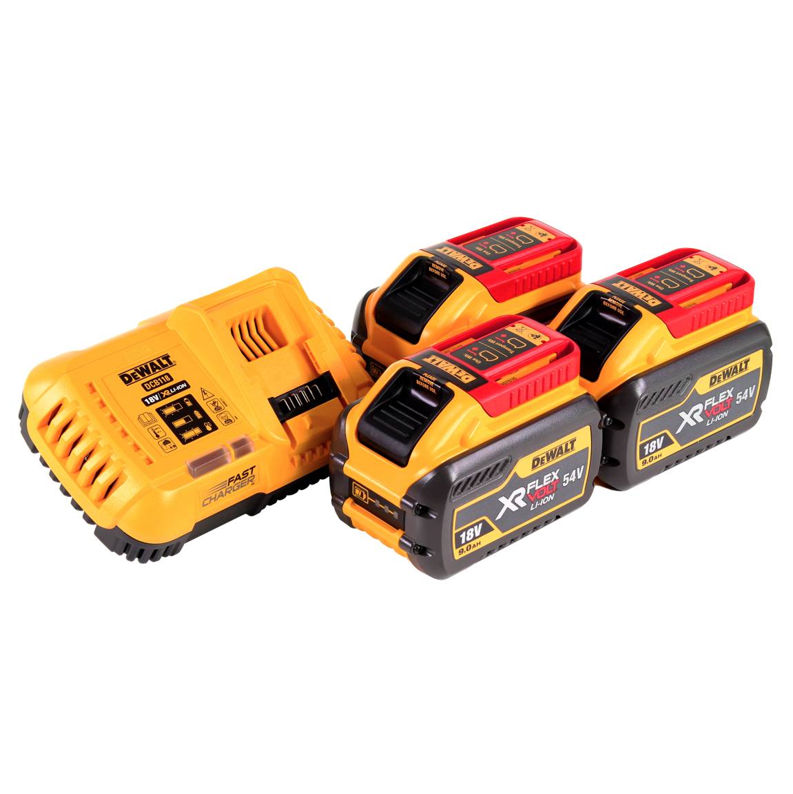 DEWALT Starter-Set 3xAkku 54V/162 Wh - Technische Daten:§Akku-Spannung und -Kapazität: 54 bzw. 18 Volt mit max. 9,0 Ah§A-0