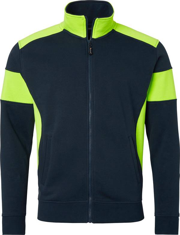 223 Felpa con zip integrale, unisex, blu navy/giallo fluorescente, 3XL