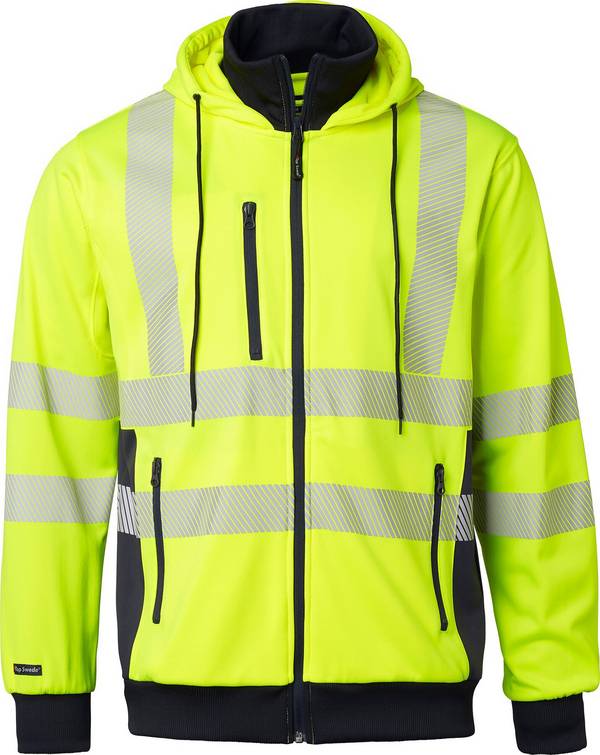 1729 Felpa con zip integrale, Unisex, Giallo fluorescente/Blu marino, XS