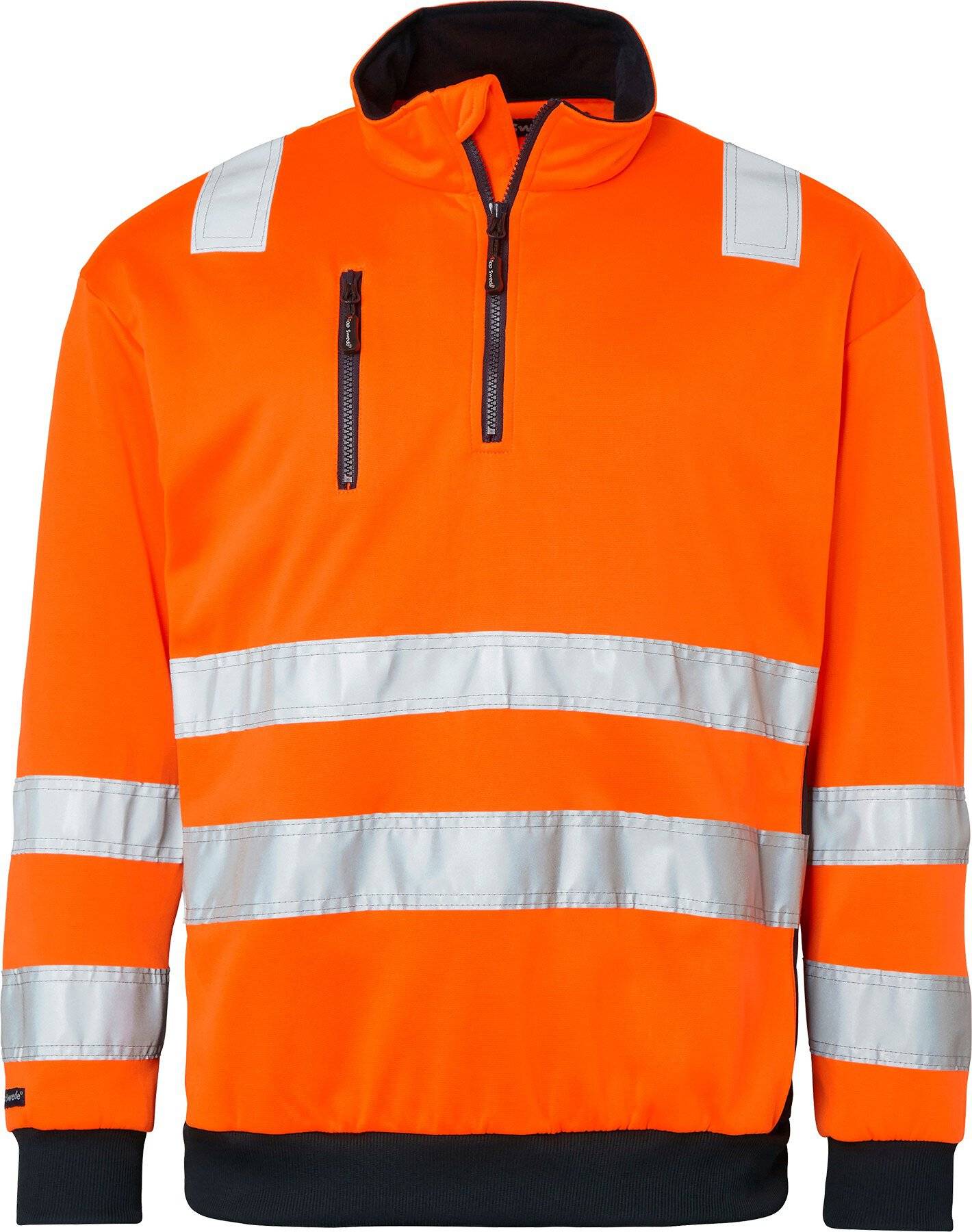136 Felpa mezza zip, Unisex, Arancione fluorescente/blu scuro, 3XL-0