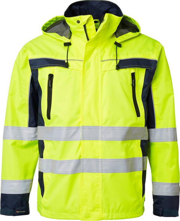 5217 Giacca a conchiglia, unisex, giallo fluorescente/blu navy, S