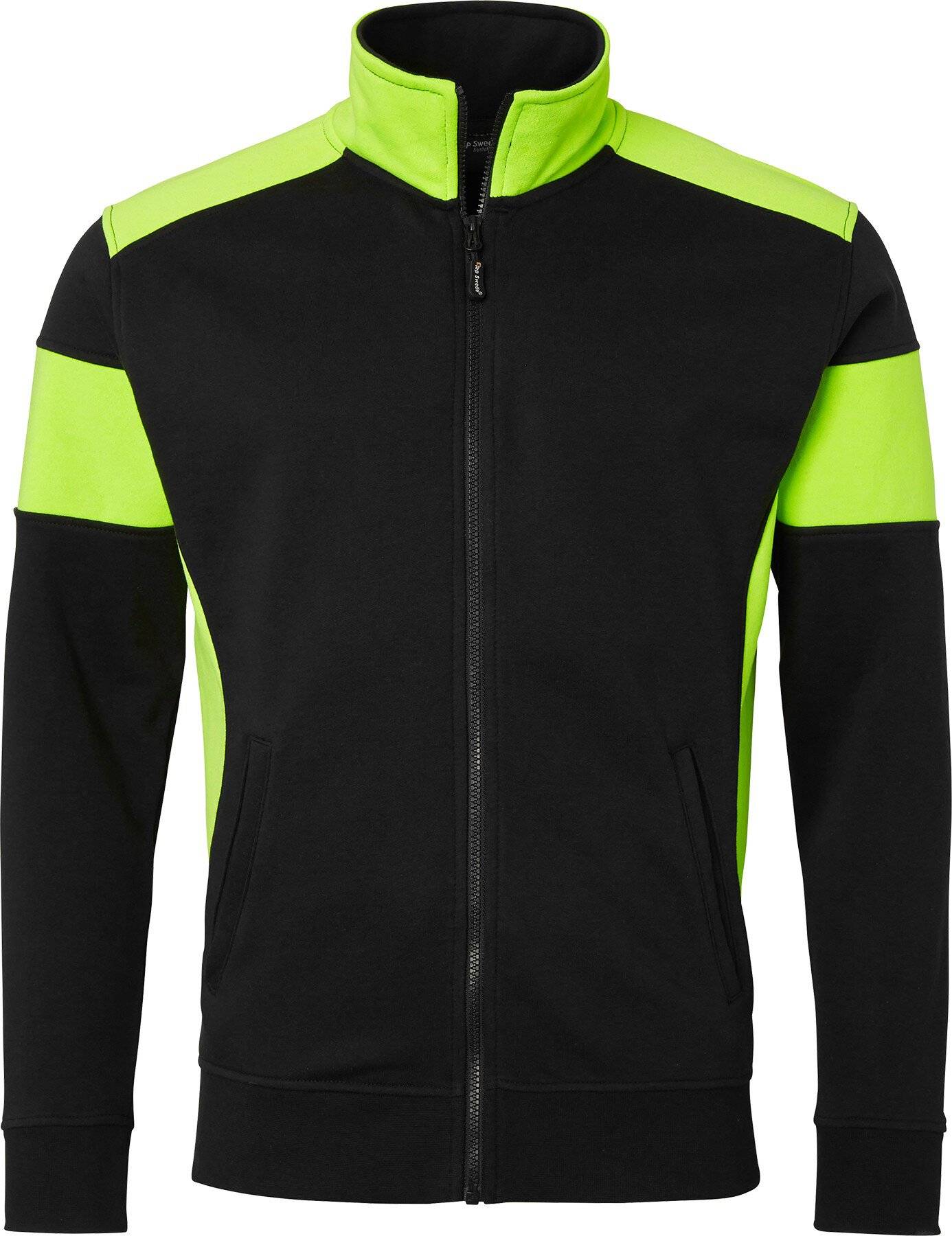 223 Felpa a zip intera, Unisex, Nero/Giallo fluorescente, XS-0