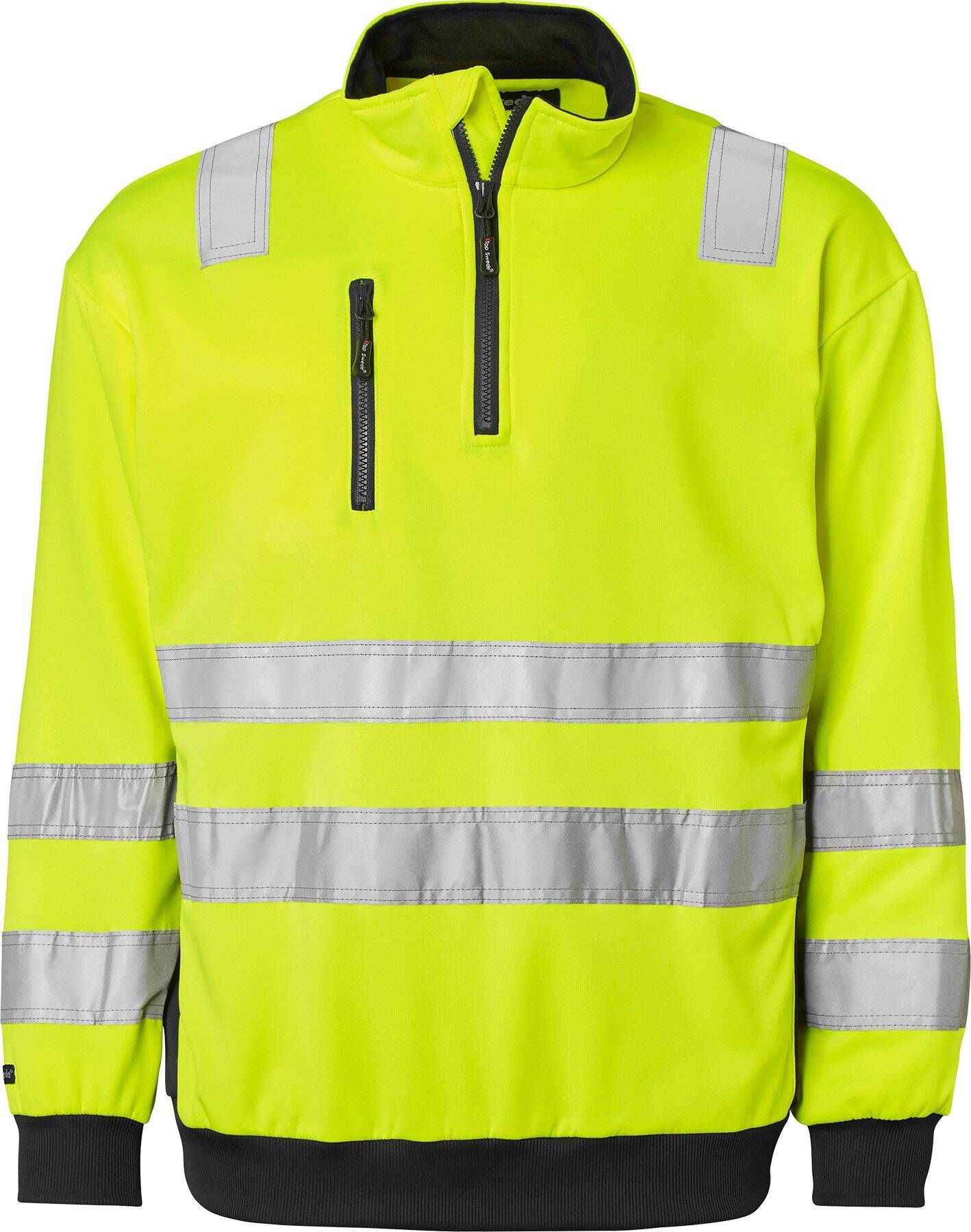 136 Felpa mezza zip, Unisex, giallo fluorescente/blu scuro, XS-0