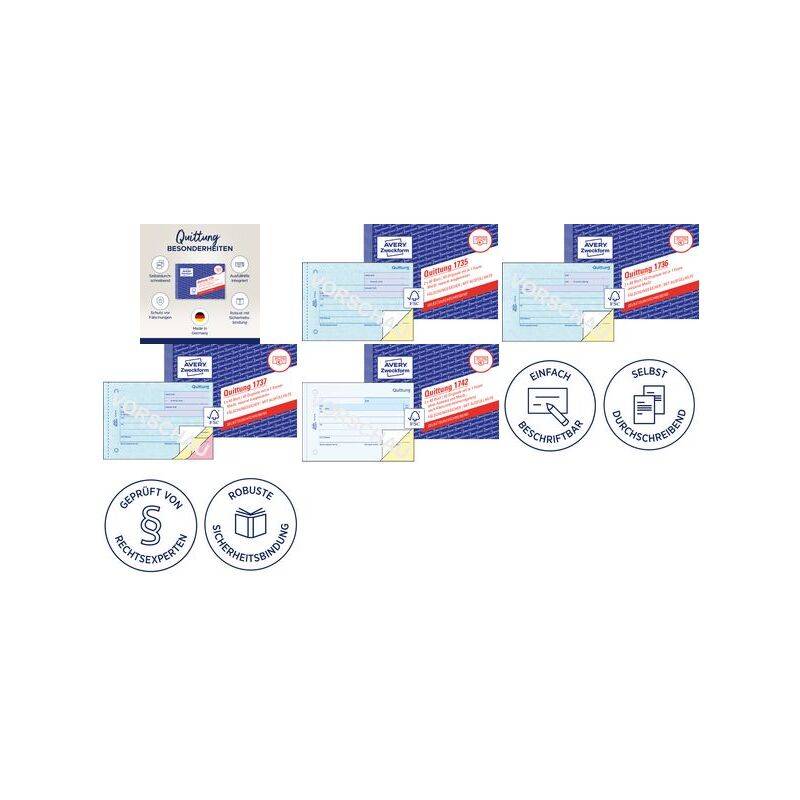 AVERY Zweckform Formularbuch "Quittung", SD, 4+1 GRATIS - für den Markt: D / L / A - 1 Stück (1736-5)-0