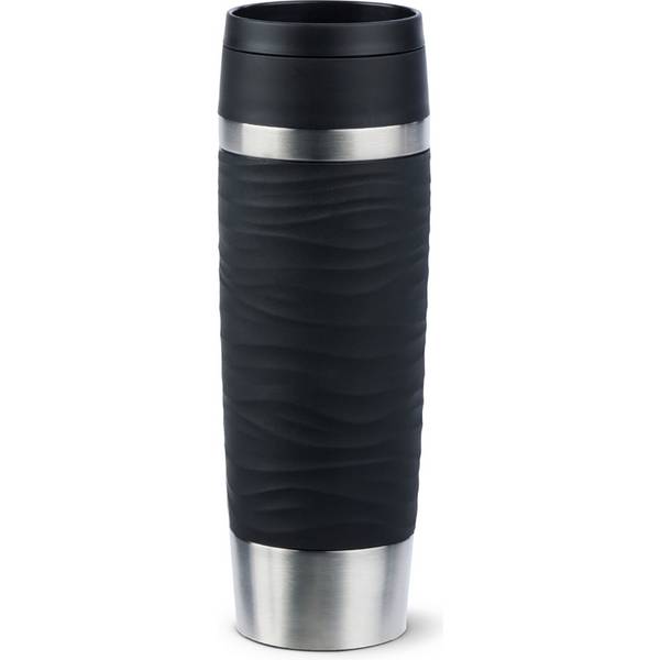 emsa Isolierbecher TRAVEL MUG Wave, 0,5 L., schwarz hochwertiger, vakuumisolierter Edelstahlkörper, spül - 1 Stück (N202
