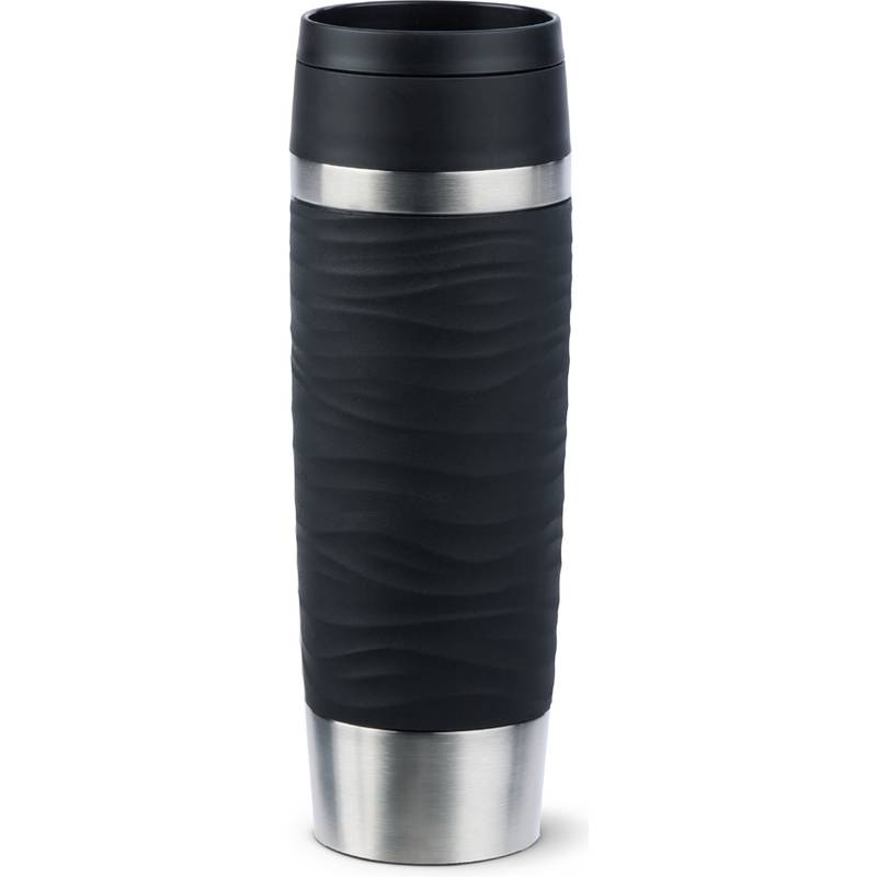 emsa Isolierbecher TRAVEL MUG Wave, 0,5 L., schwarz hochwertiger, vakuumisolierter Edelstahlkörper, spül - 1 Stück (N202-0
