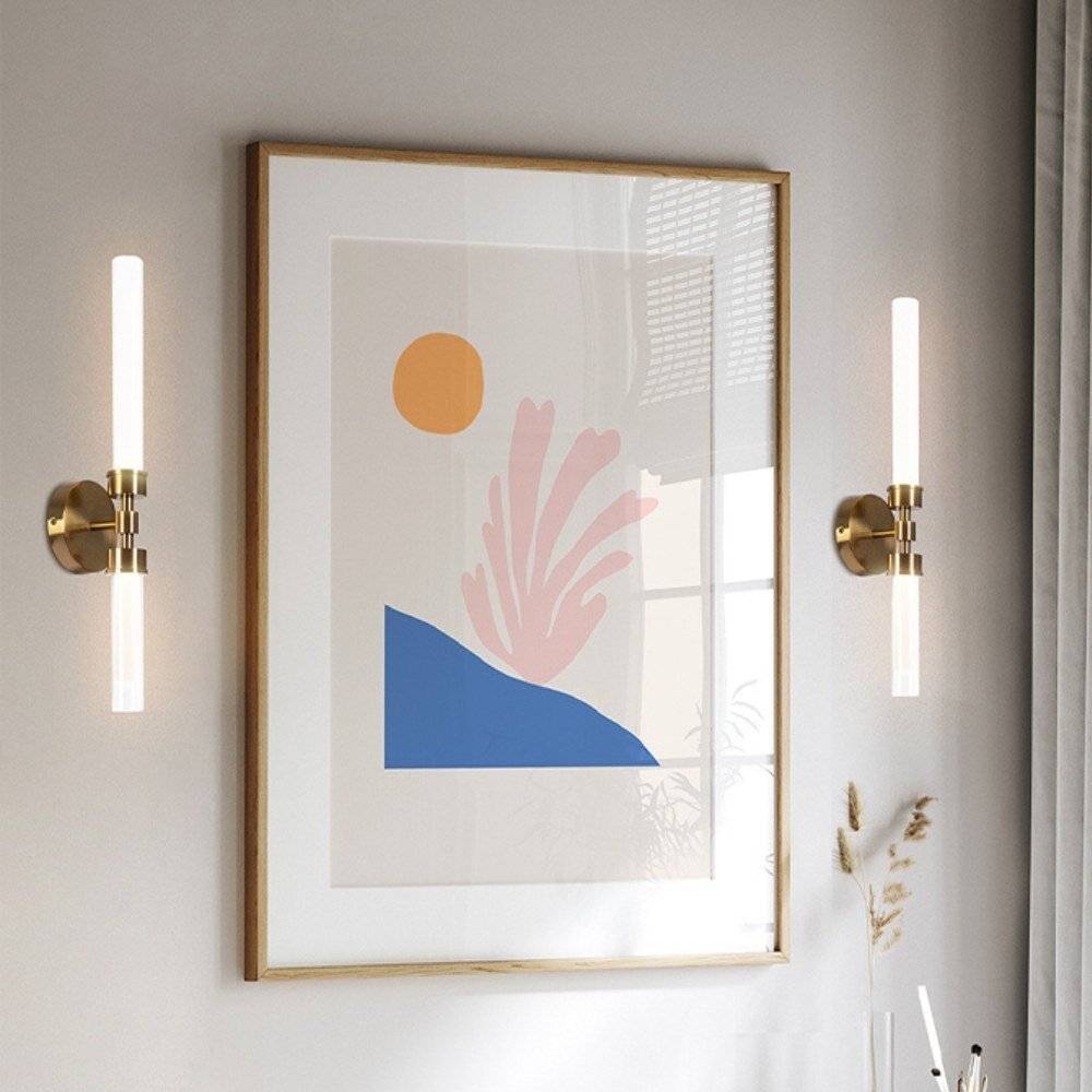 Applique Da Parete Moderno Stelo Metallo Ottone Vetro 2 Luci Led 7W-0