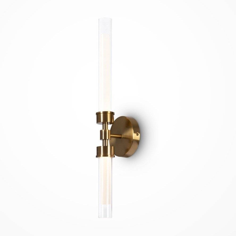 Applique Da Parete Moderno Stelo Metallo Ottone Vetro 2 Luci Led 7W-1