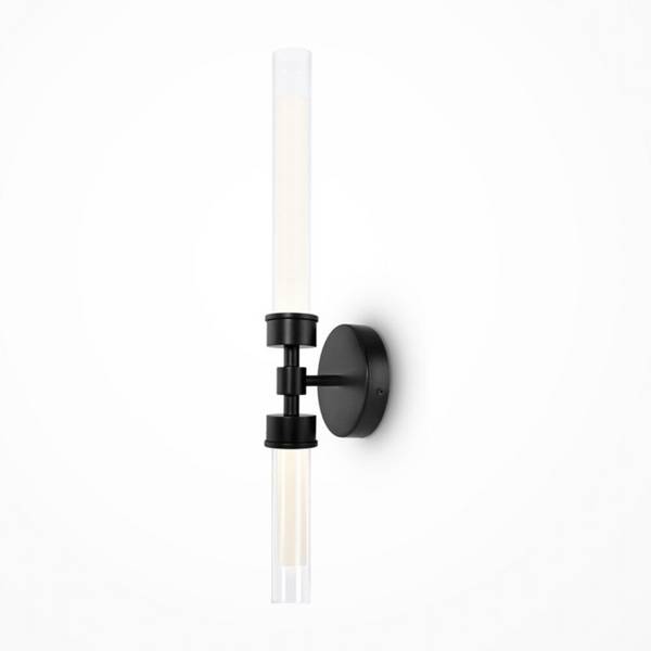 Applique Da Parete Moderno Stelo Metallo Nero Vetro 2 Luci Led 7W
