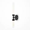 Applique Da Parete Moderno Stelo Metallo Nero Vetro 2 Luci Led 7W