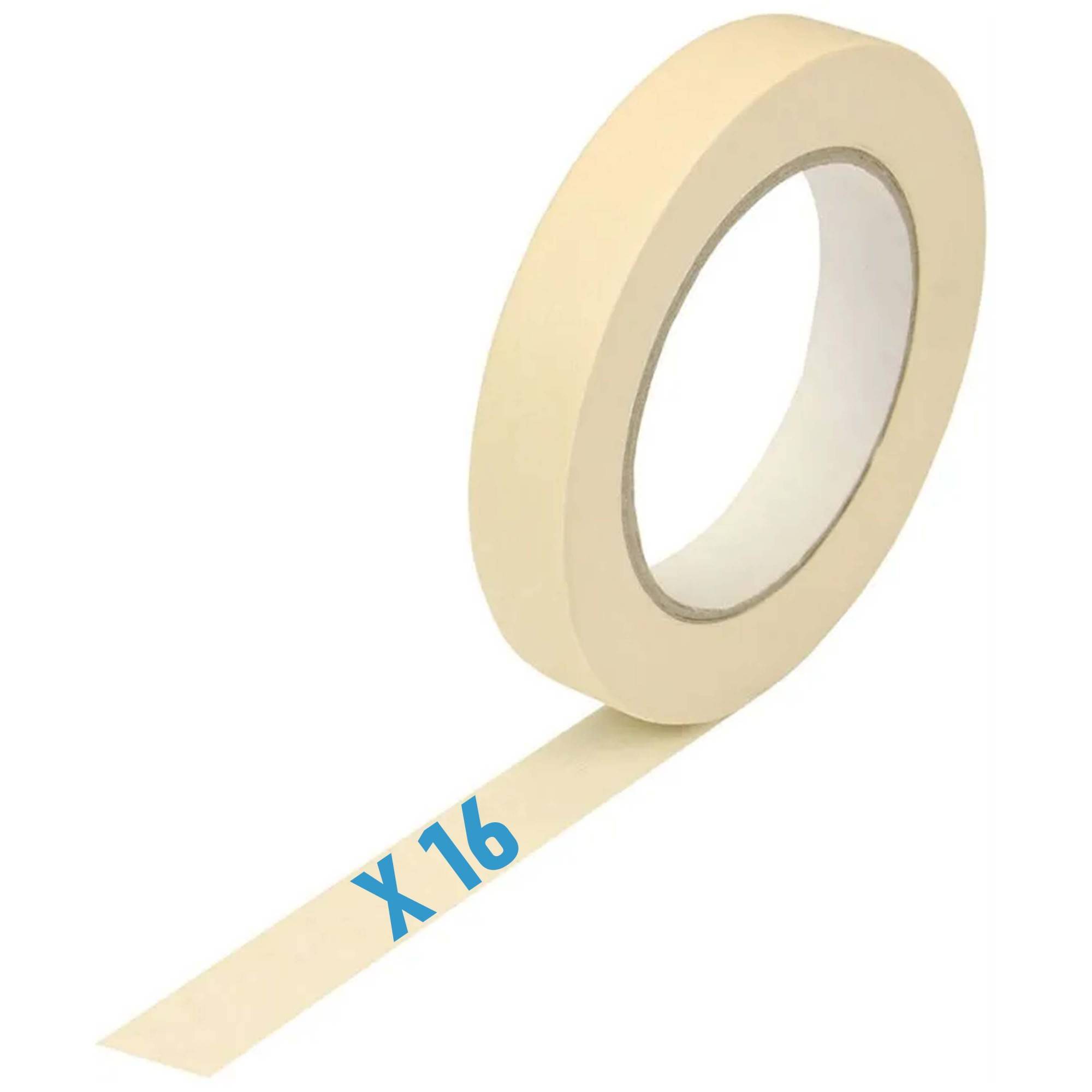 16 X Nastro Adesivo Di Carta Rotolo 19mm X 50mt Carrozzeria Imbianchino Cartone-0
