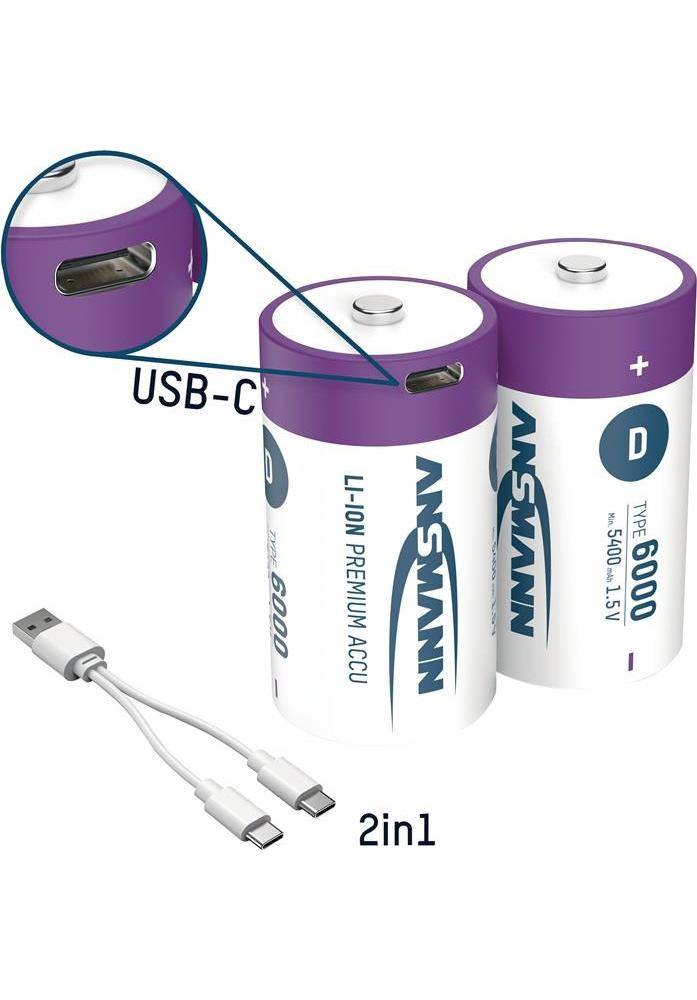Batteria agli ioni di litio Ansmann Mono D 1,5 V 6000 mAh, 1314-0005, blister da 2-1