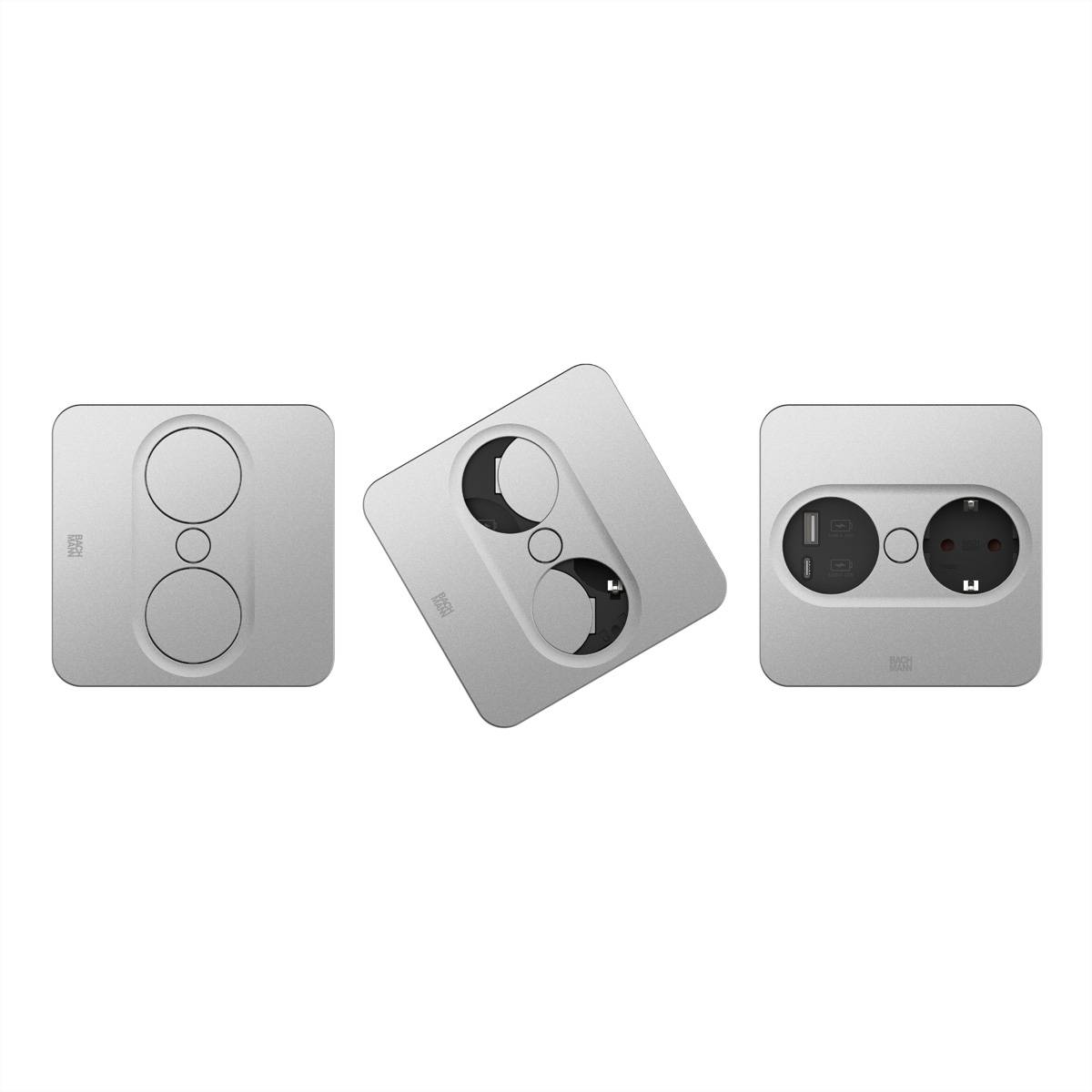 BACHMANN TWIST 2 1xCEE7/3 1xUSB A/C 22W 0,2m GST18 argento angolare-1