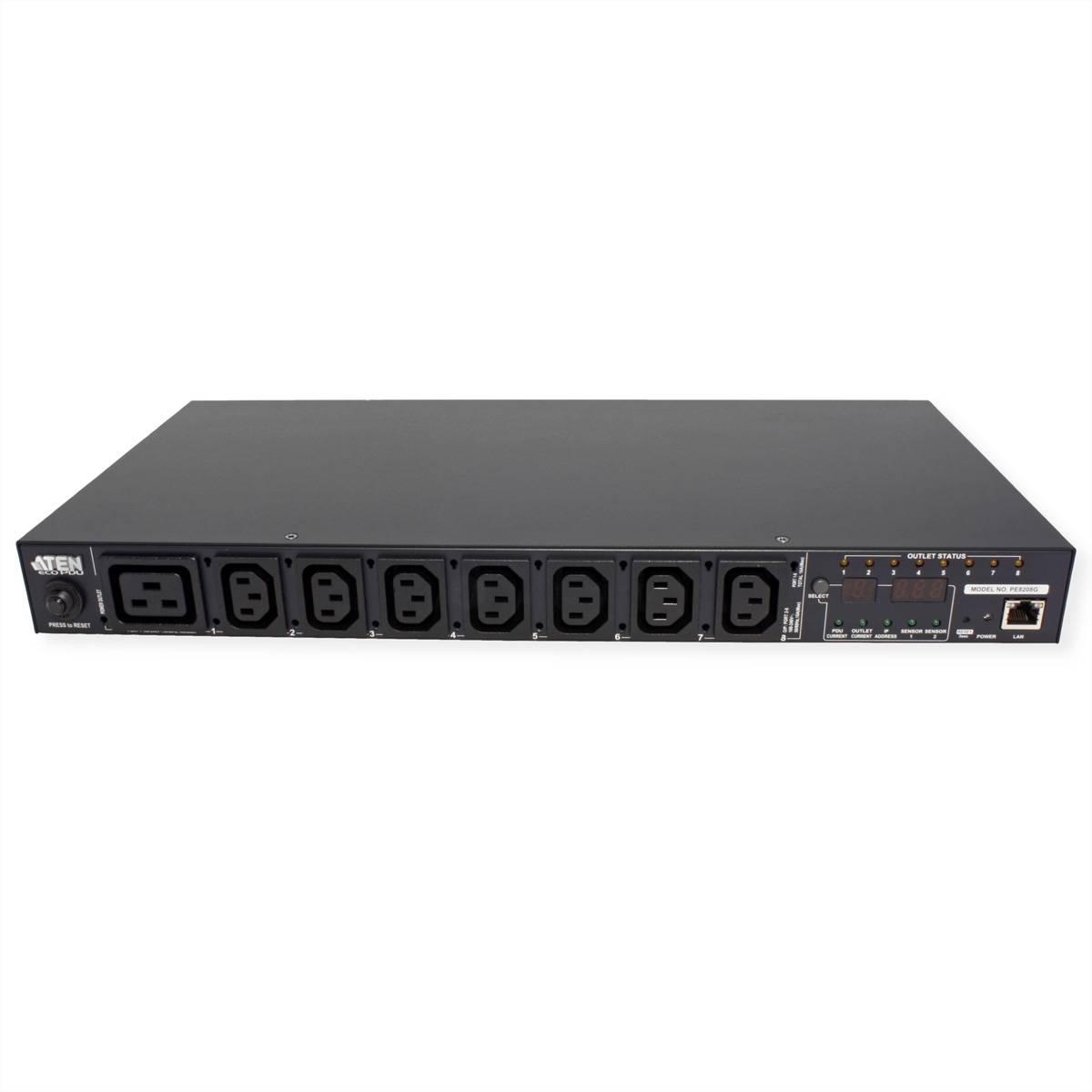 ATEN PE8208G PDU a 8 porte, 1U, 7xC13 + 1xC19, 16A, misura a porta singola-1
