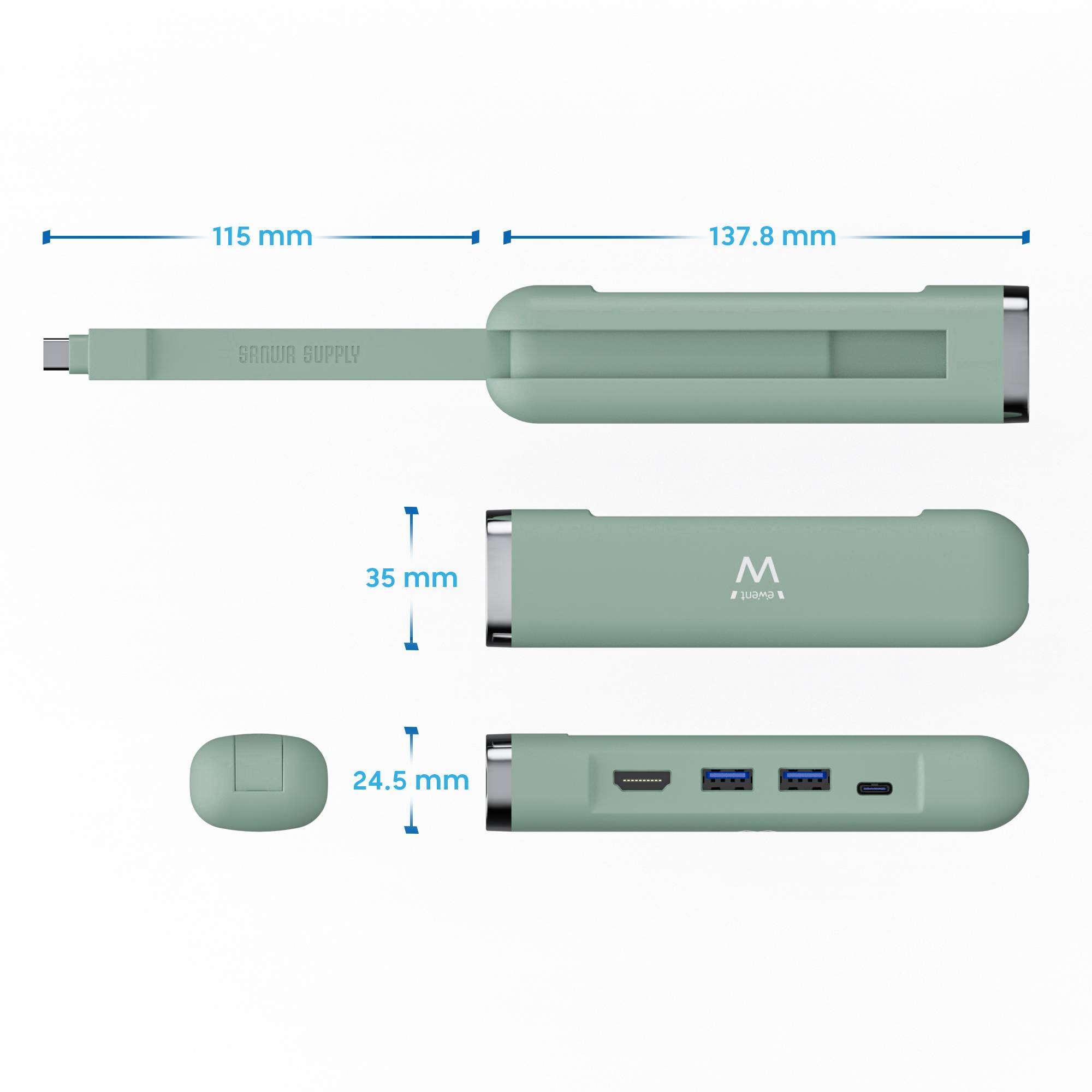 USB-C a Multiport Dock 5 in 1, HDMI 4K | 100W | 1x USB-C PD | 2x USB-A | LAN-2