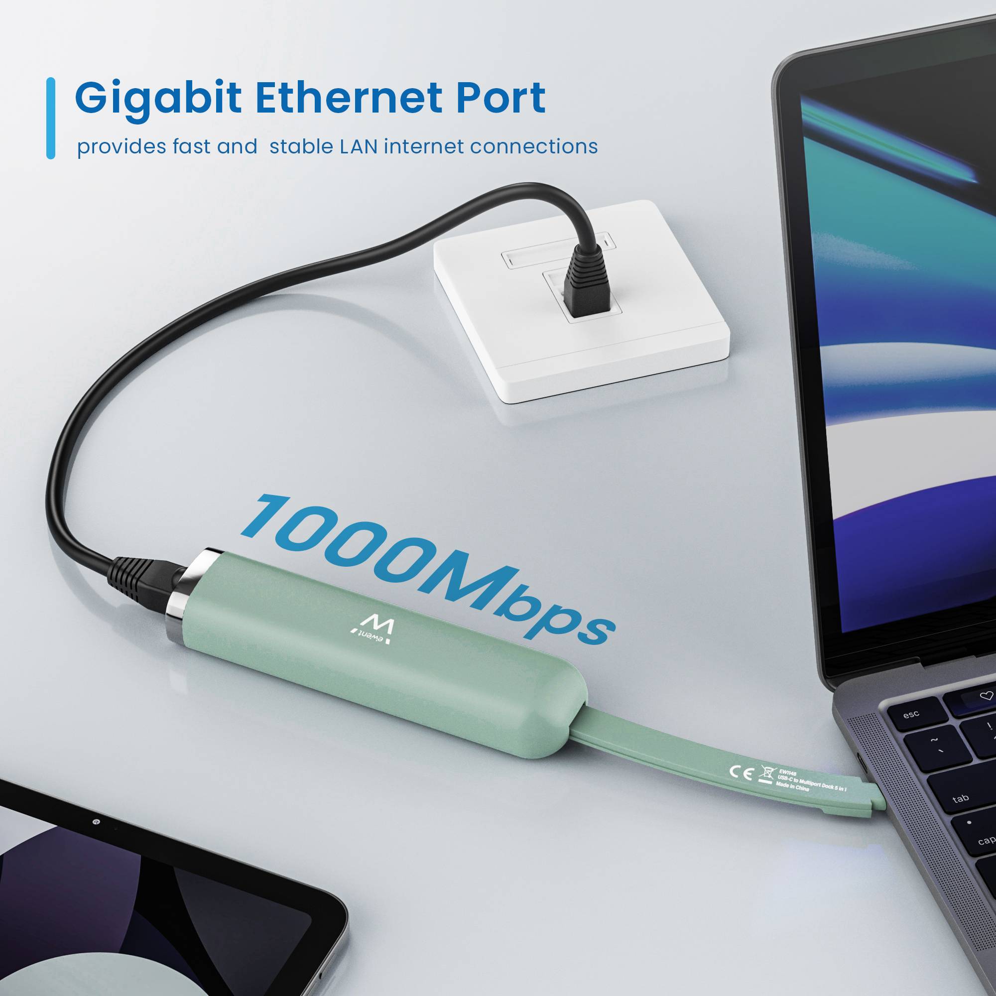 USB-C a Multiport Dock 5 in 1, HDMI 4K | 100W | 1x USB-C PD | 2x USB-A | LAN-4
