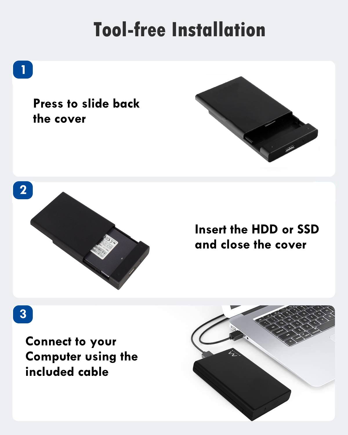 Box HDD/SSD SATA da 2,5 pollici senza viti USB 3.2 Gen1-3