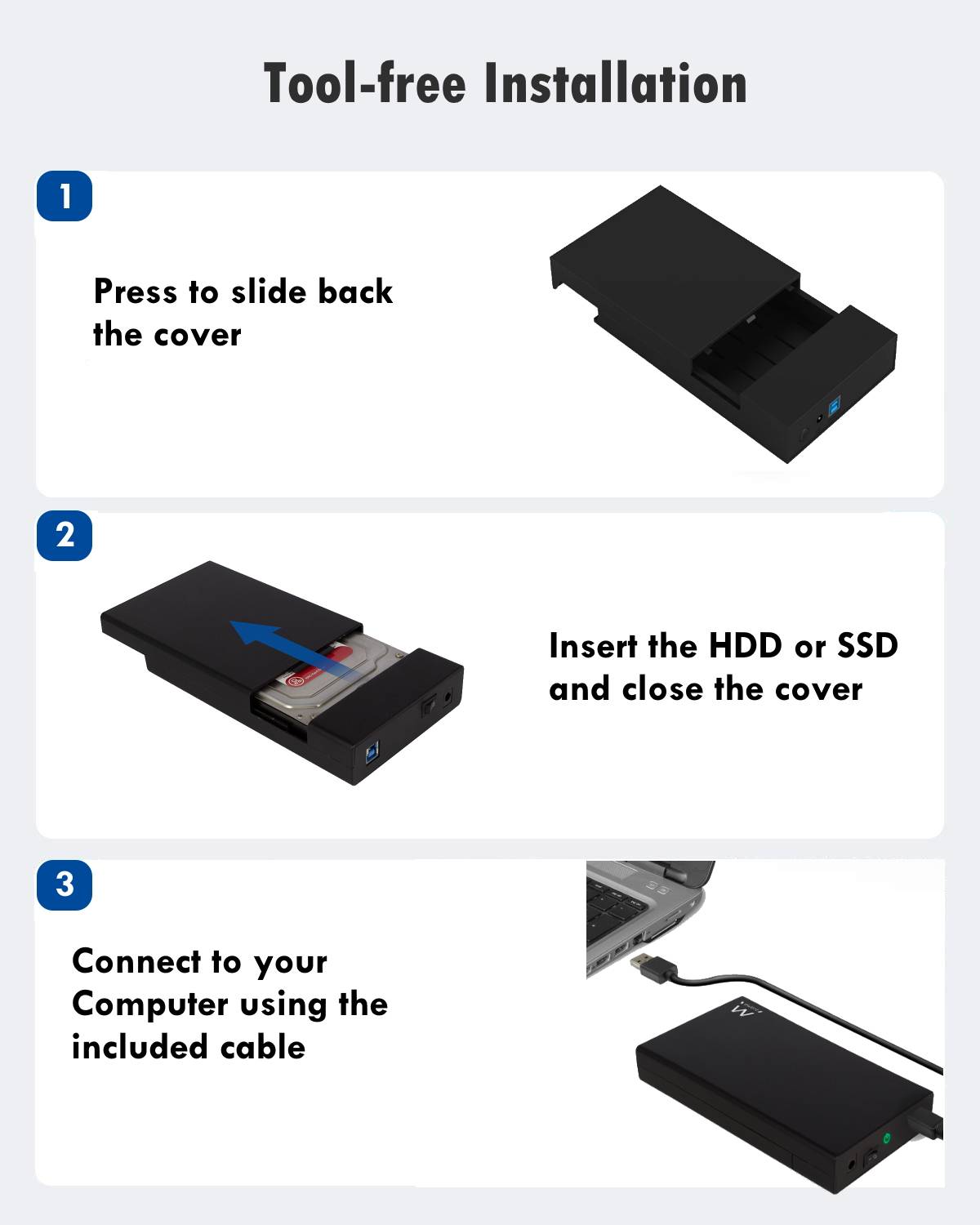 Box HDD SATA da 3,5 pollici senza viti USB 3.2 Gen1 (USB 3.0)-4