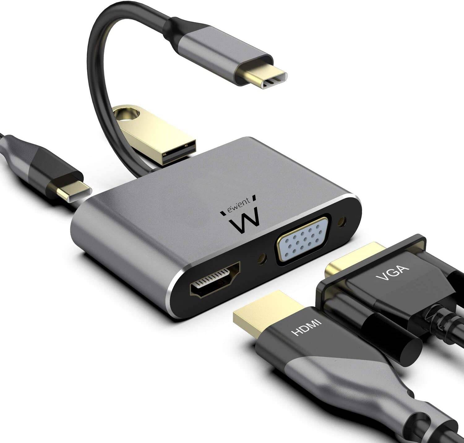 USB-C a Dock multiporta 4 in 1, HDMI 4K, VGA, USB 3.2 Gen1, USB-C PD 60W-0