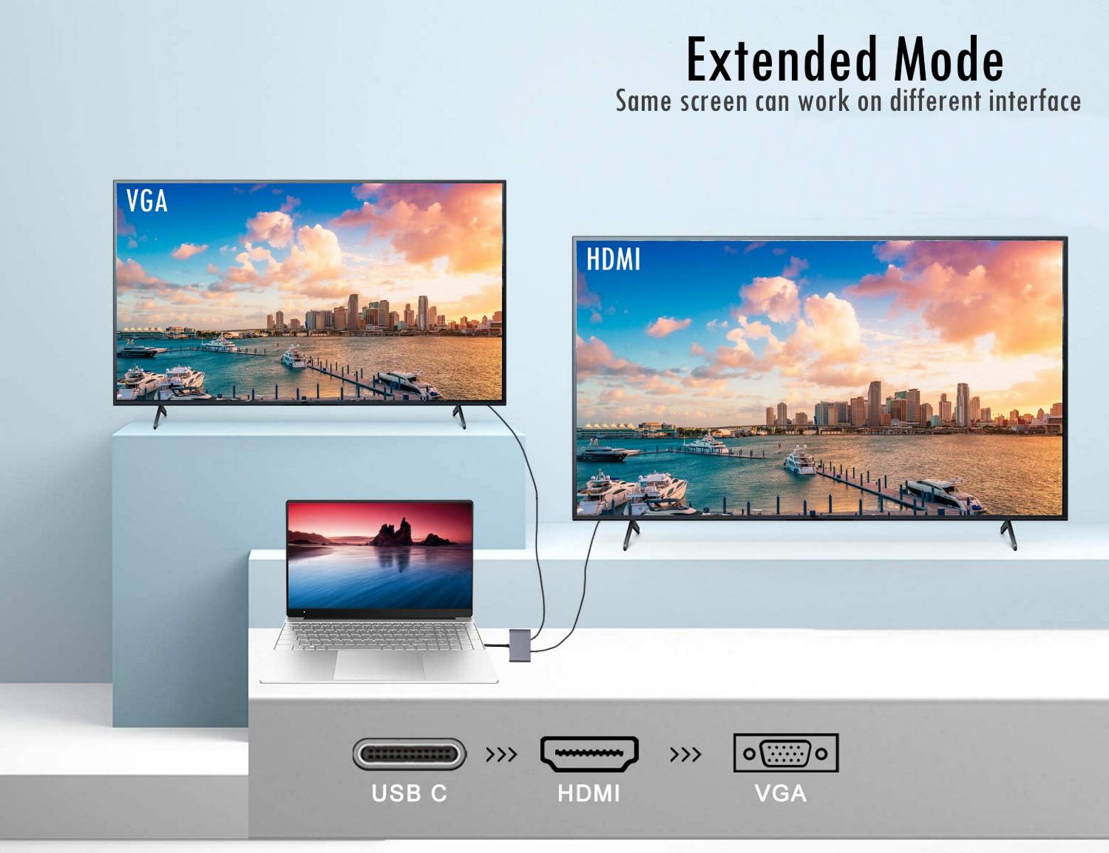 USB-C a Dock multiporta 4 in 1, HDMI 4K, VGA, USB 3.2 Gen1, USB-C PD 60W-4