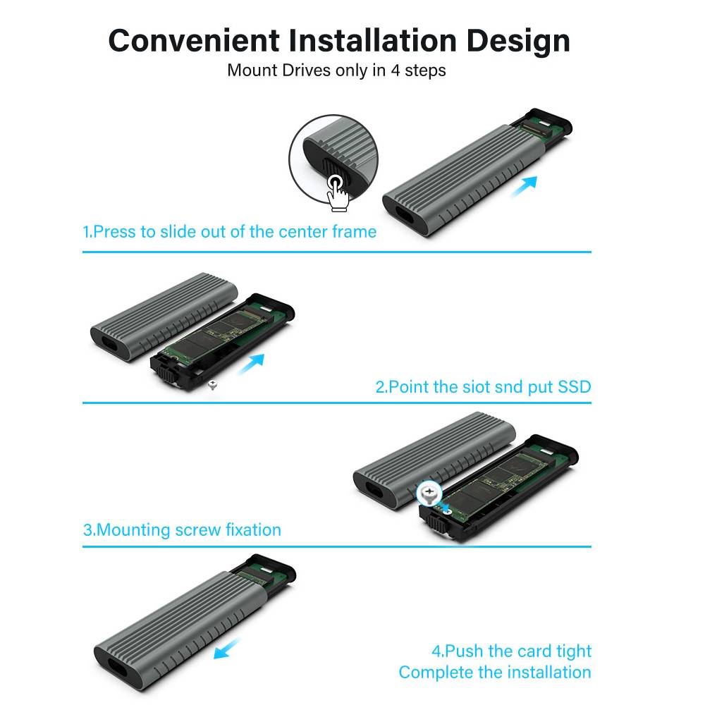 Box per SSD M.2 NVMe/PCIe senza viti USB-C 3.2 Gen2-3