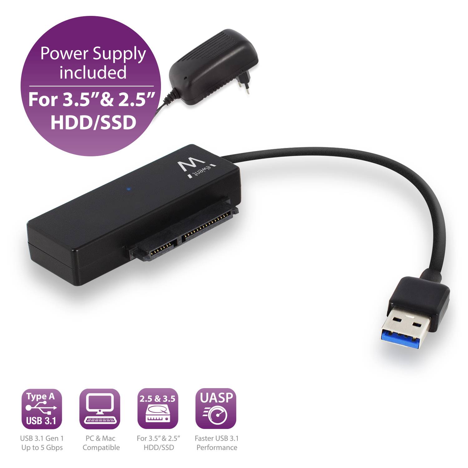 Cavo adattatore USB 3.1 Gen1 (USB 3.0)-SATA a 2,5/3,5 pollici per SSD/HDD-1
