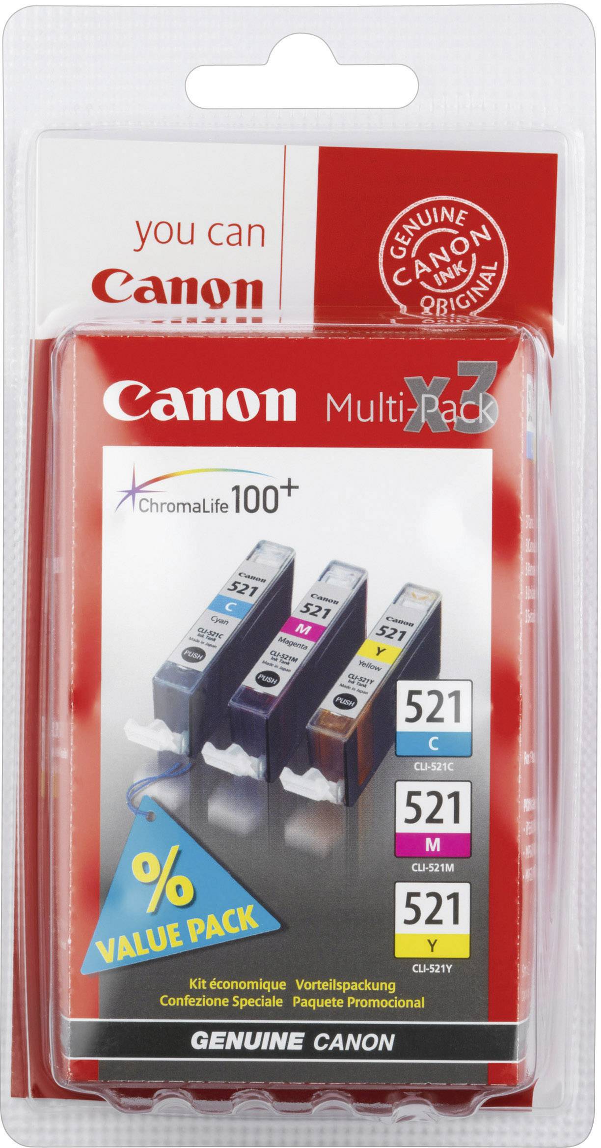 Canon Cartuccia CLI-521 CMY Originale Imballo multiplo Ciano, Magenta, Giallo 2934B010