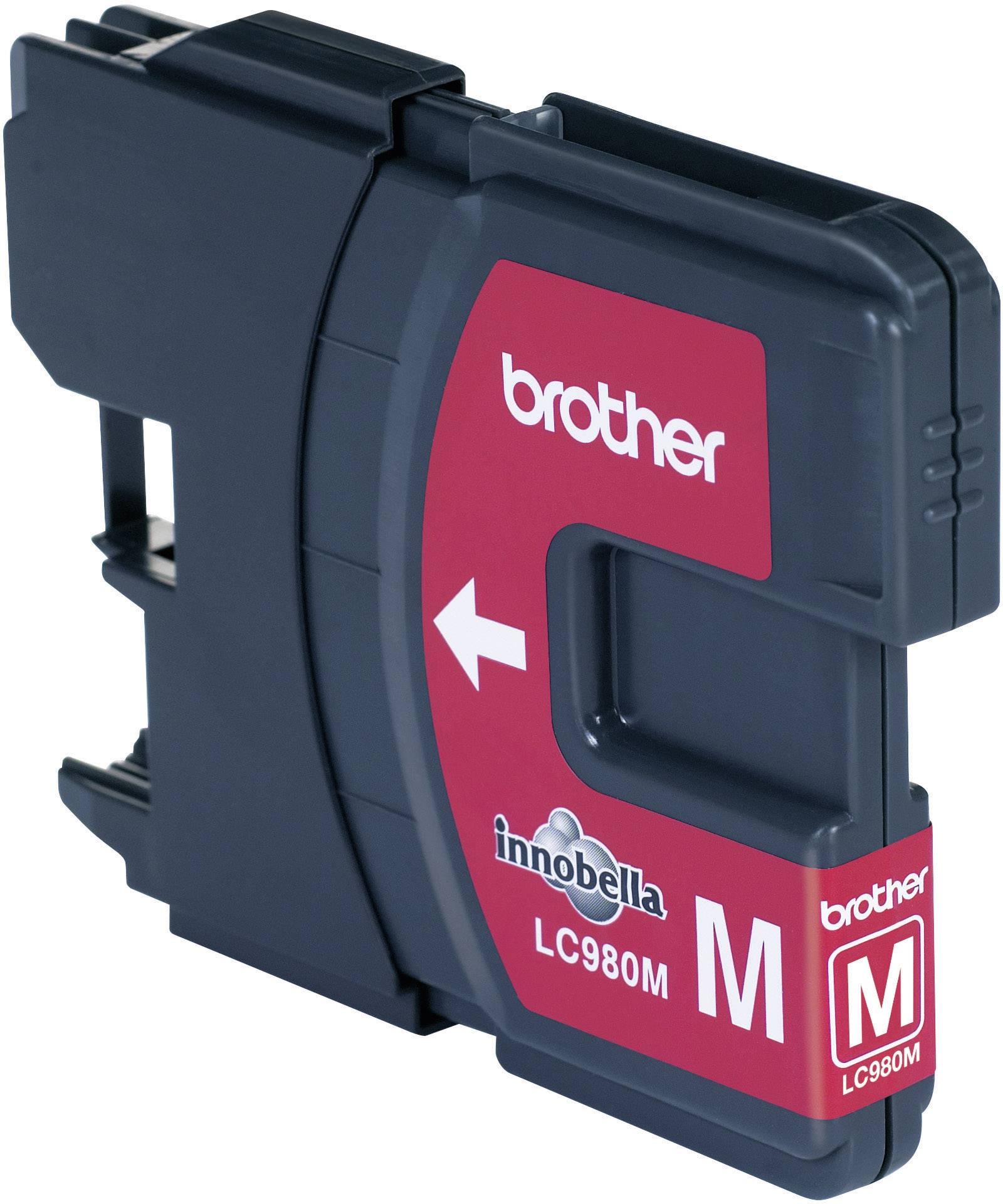Cartuccia d'inchiostro con etichetta rossa di 'brother', modello LC980M, idonea per la stampa di documenti e immagini in colore magenta.