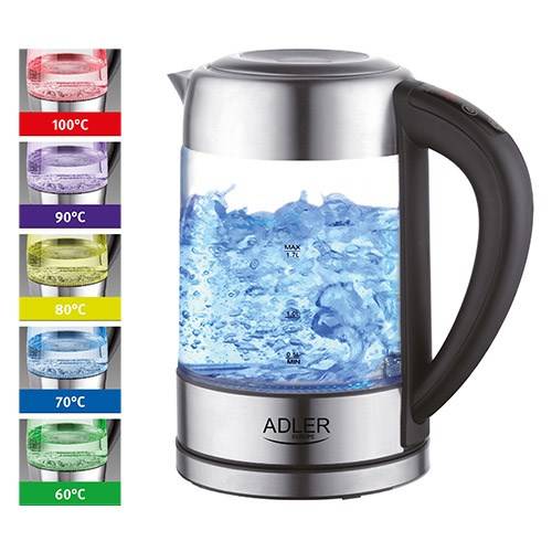 Bollitore Adler AD 1247 Cristallo Grigio Acciaio Vetro 2200 W 1,7 L-4