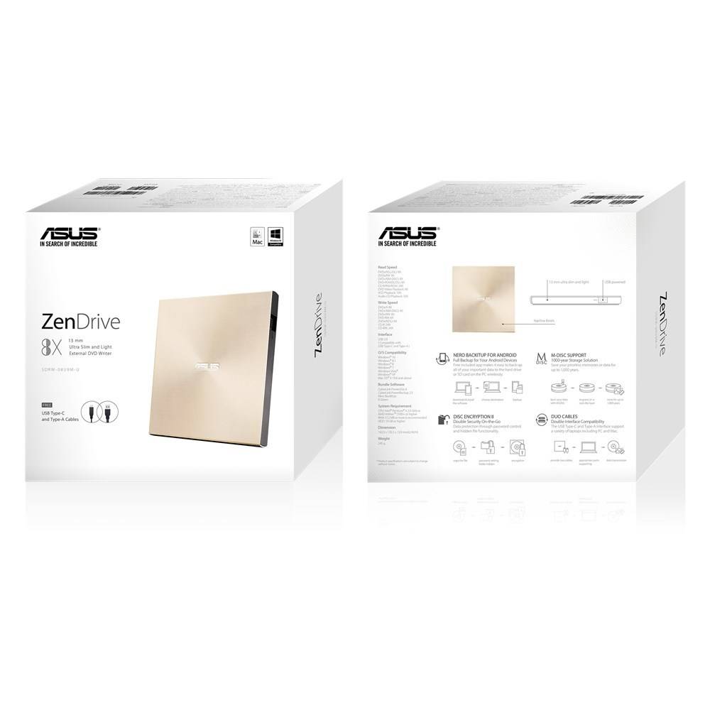 Asus SDRW-08U9M-U Masterizzatore esterno DVD Dettaglio USB-C® Oro-4