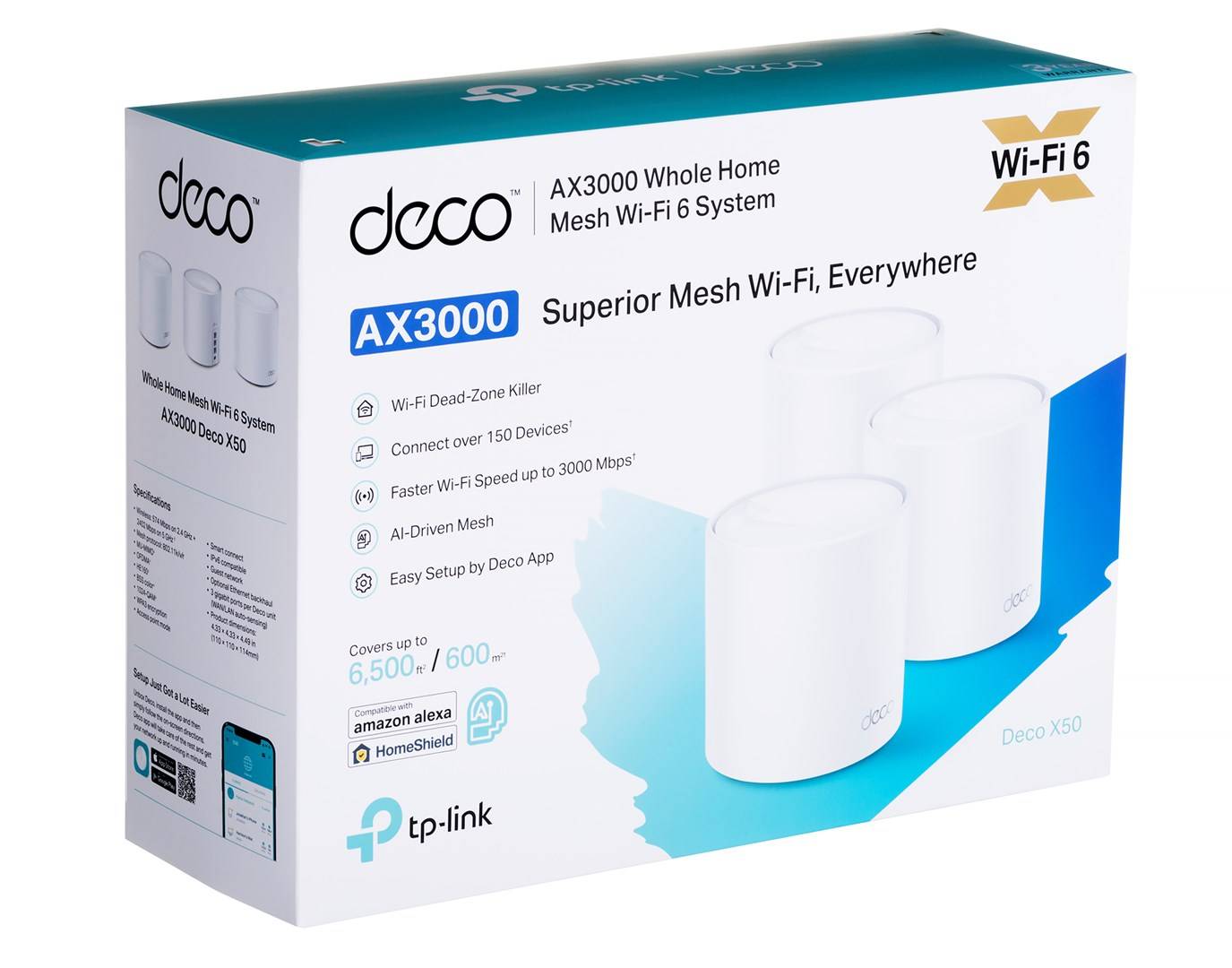 Tp-link deco x50 (3-pack) dual-band (2.4 ghz/5 ghz) wi-fi 6 (802.11ax) bianco interno-3