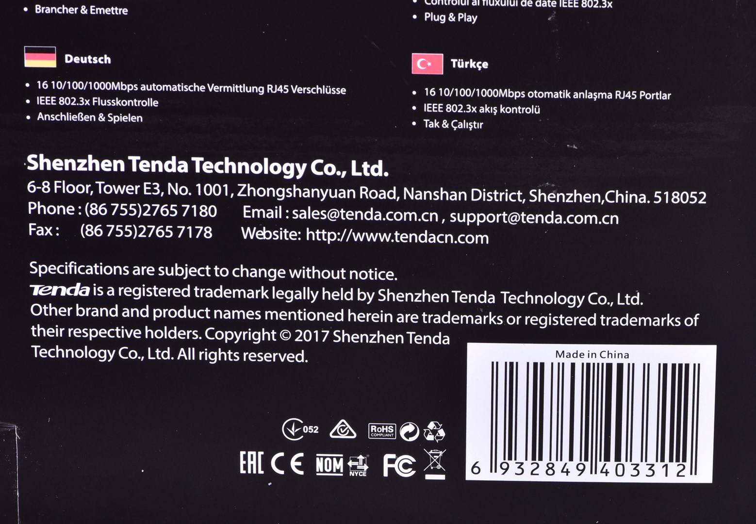 Switch TENDA TEG1016D 16 porte 10/100/1000MBPS 11''-3
