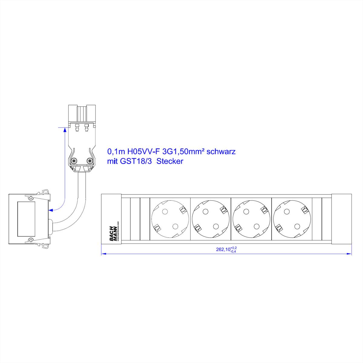 BACHMANN POWER FRAME 4xCEE7/3 ALU 0,20m 3G1,5mm² sw GST18-1