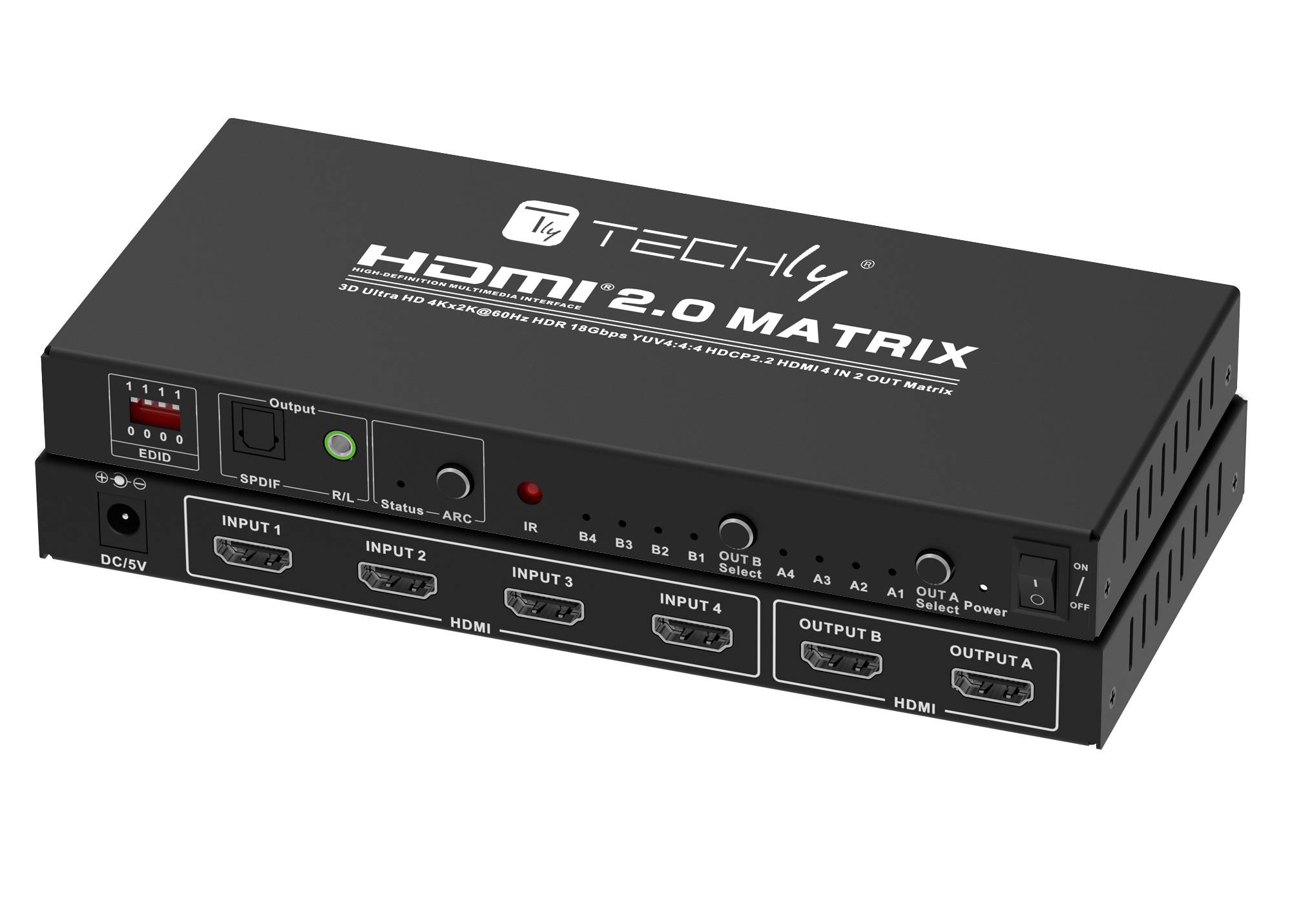TECHLY Switch Matrix HDMI 2.0 4x2 3D Ultra HD 4K HDCP HDR Nero-4