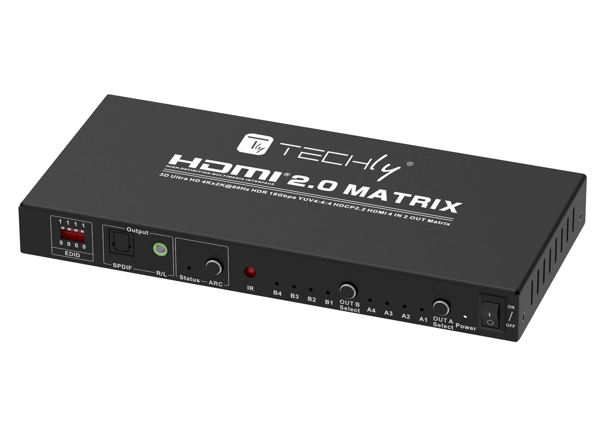 TECHLY Switch Matrix HDMI 2.0 4x2 3D Ultra HD 4K HDCP HDR Nero-5