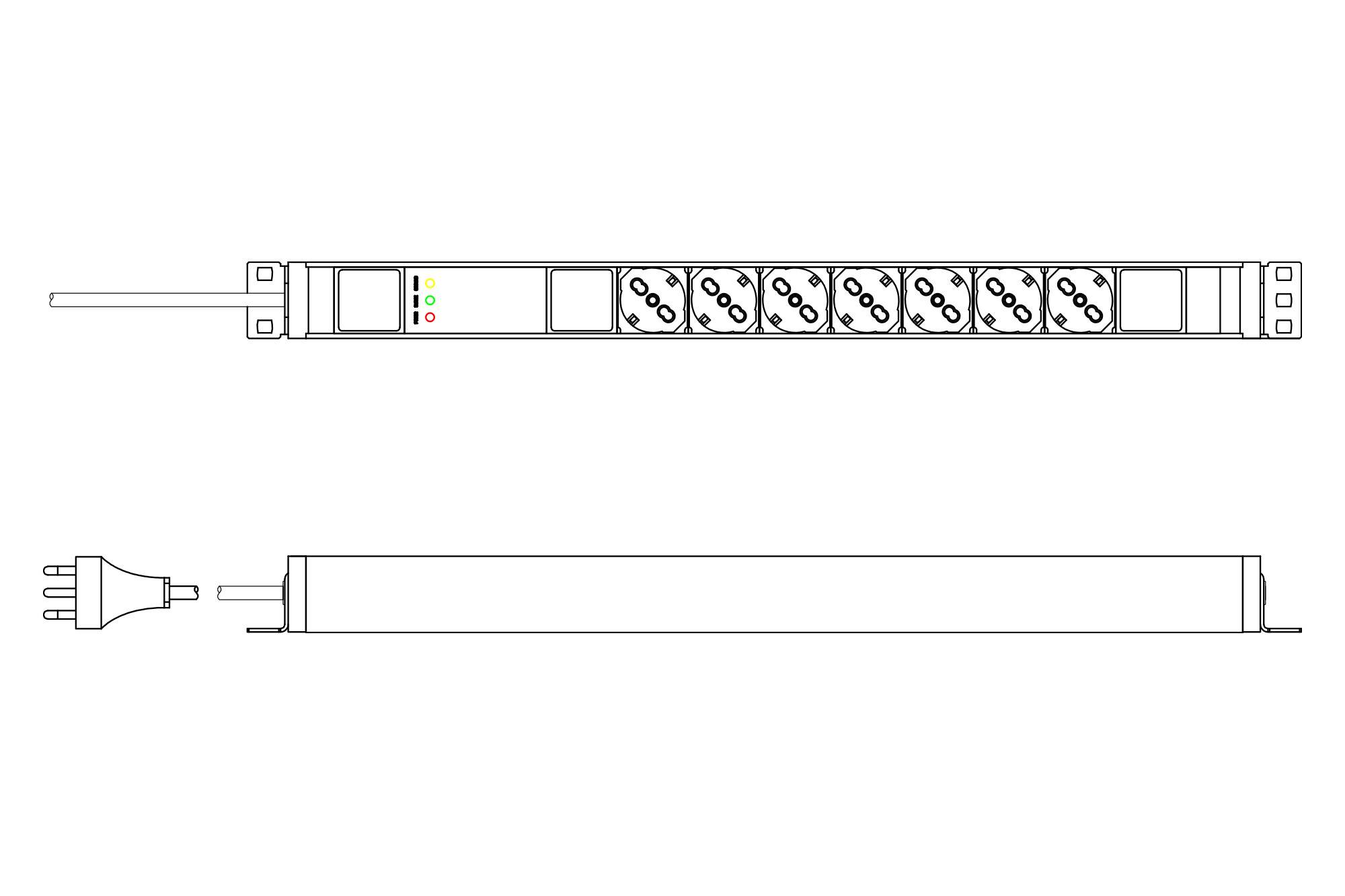 DIGITUS Steckdosenleiste (Rack - einbaufähig) - mit Aluminiumprofil und Überspannungsschutz, integrierter Netzfilter - W-3