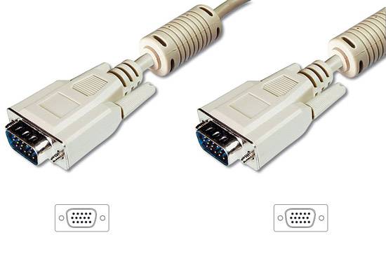 Digitus VGA Cavo Spina VGA 15pin, Spina VGA 15pin 3.00 m Grigio AK-310103-030-E avvitabile, con nucleo in ferrite Cavo V-7