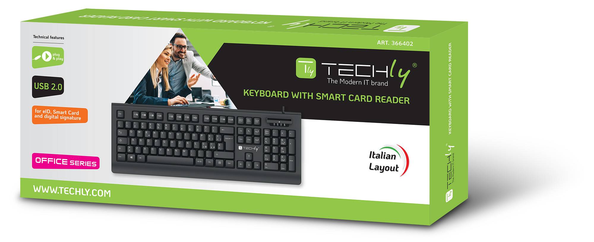 TECHLY Tastiera USB con Lettore Smart Card Integrato per CNS CIE e CRS Tessera Sanitaria Nero-4