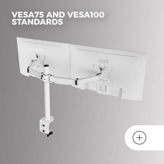 Mars Gaming MARM2 Bianco, Supporto per Dual Monitor fino a 27", Altezza regolabile, Telaio Robusto, VESA75 e VESA100-5