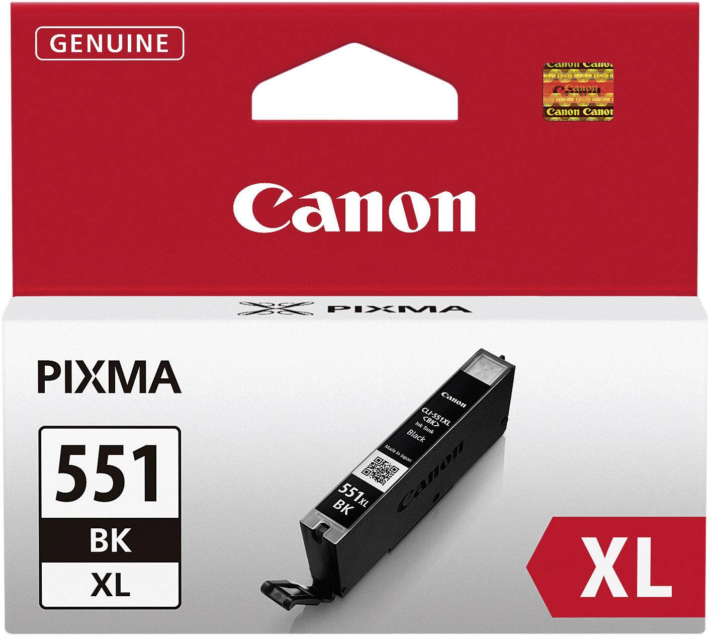 Cartuccia di inchiostro Canon 551 BK XL per stampanti PIXMA, di colore nero, confezionata in una scatola rossa con etichetta 'Originale'.